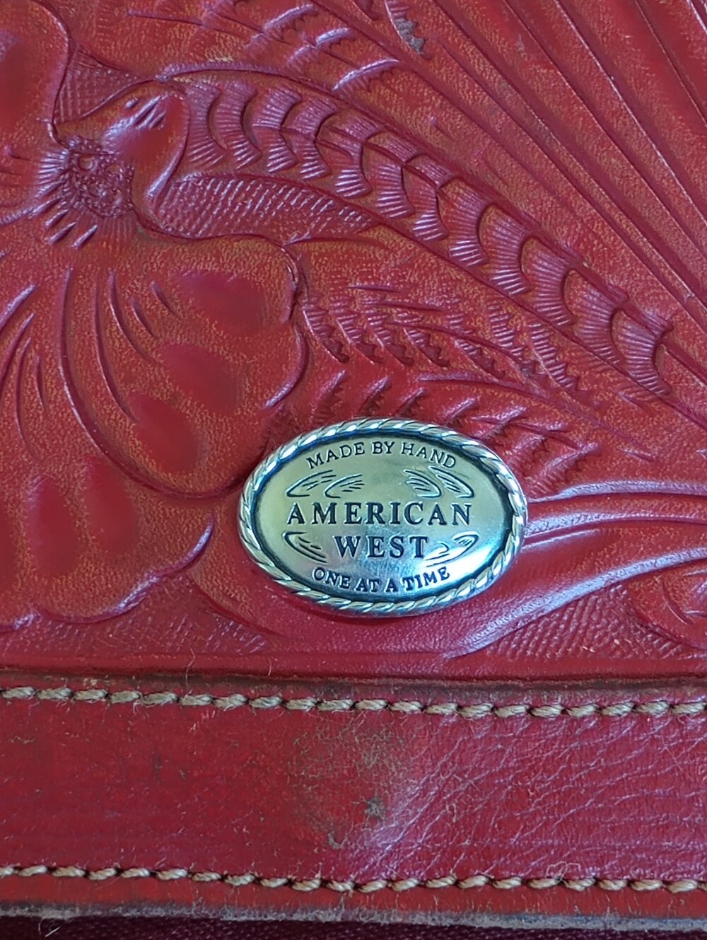 American West Red Leather Hand Tooled Wallet - Picture 2 of 10